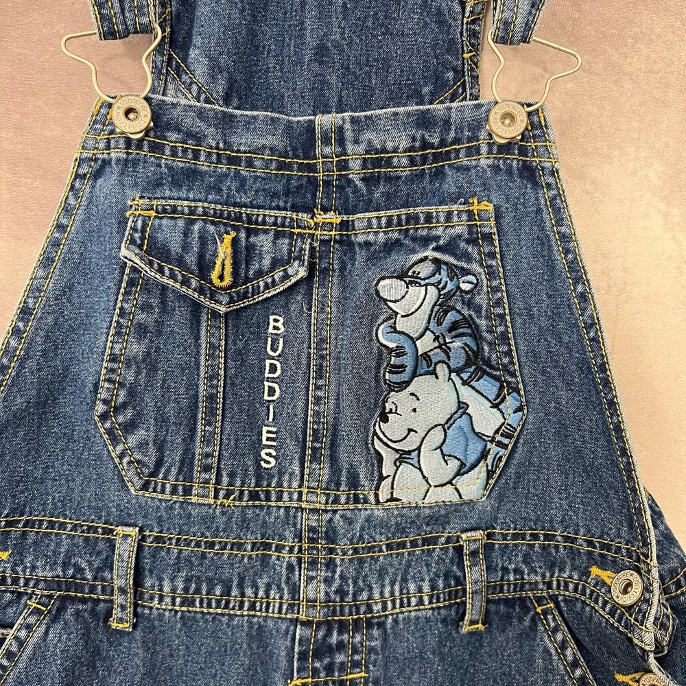 Vintage Disney Pooh Overalls Youth 10 Tigger Cargo Pants Denim 90s - Picture 2 of 8
